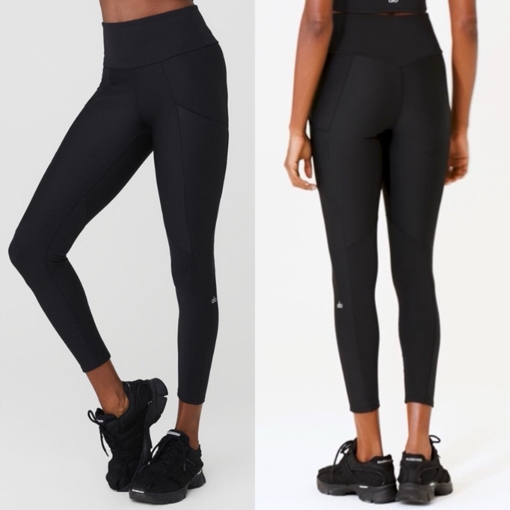 ALO Yoga Ribbed Airlift Enchanted Leggings High Waisted 7/8 Pockets Black